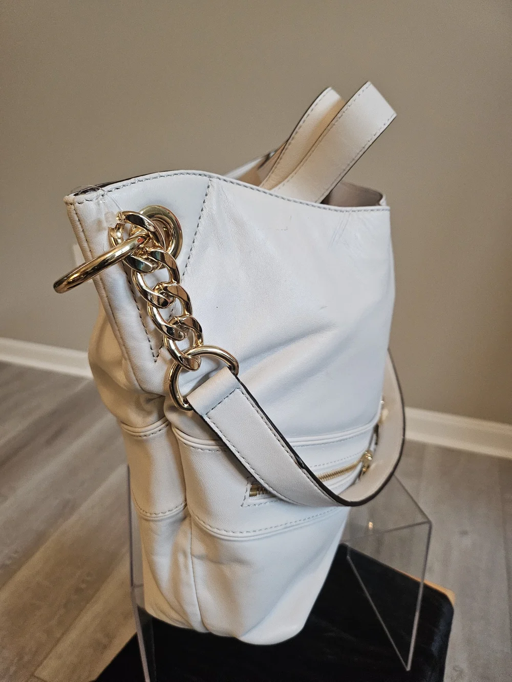 Michael Kors Cream Leather Convertible Hobo Shoulder Bag (One Size)